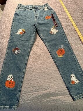 Hot Topic Halloween Jeans Size 7 Embroidered Pumpkins Ghosts Y2K